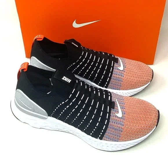 Nike React Phantom Run FK2 Black Orange White Sneaker Men's Size DQ7647 001 - Picture 2 of 12